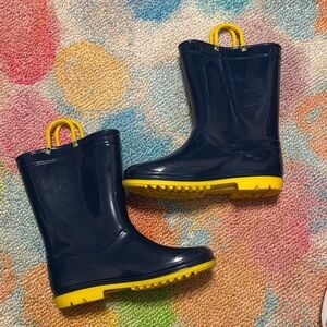 Navy and Yellow Kids Rain Boots